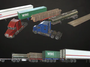 semi truck collection - low poly 3D Model