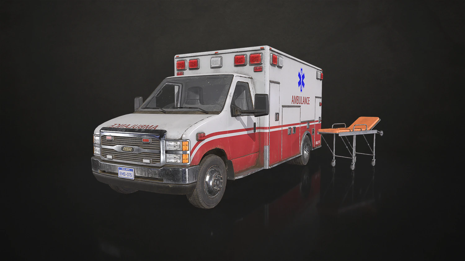 Ambulance Type 3 V1 - Low Poly 3D Model .c4d .max .obj .3ds .fbx .stl .blend 