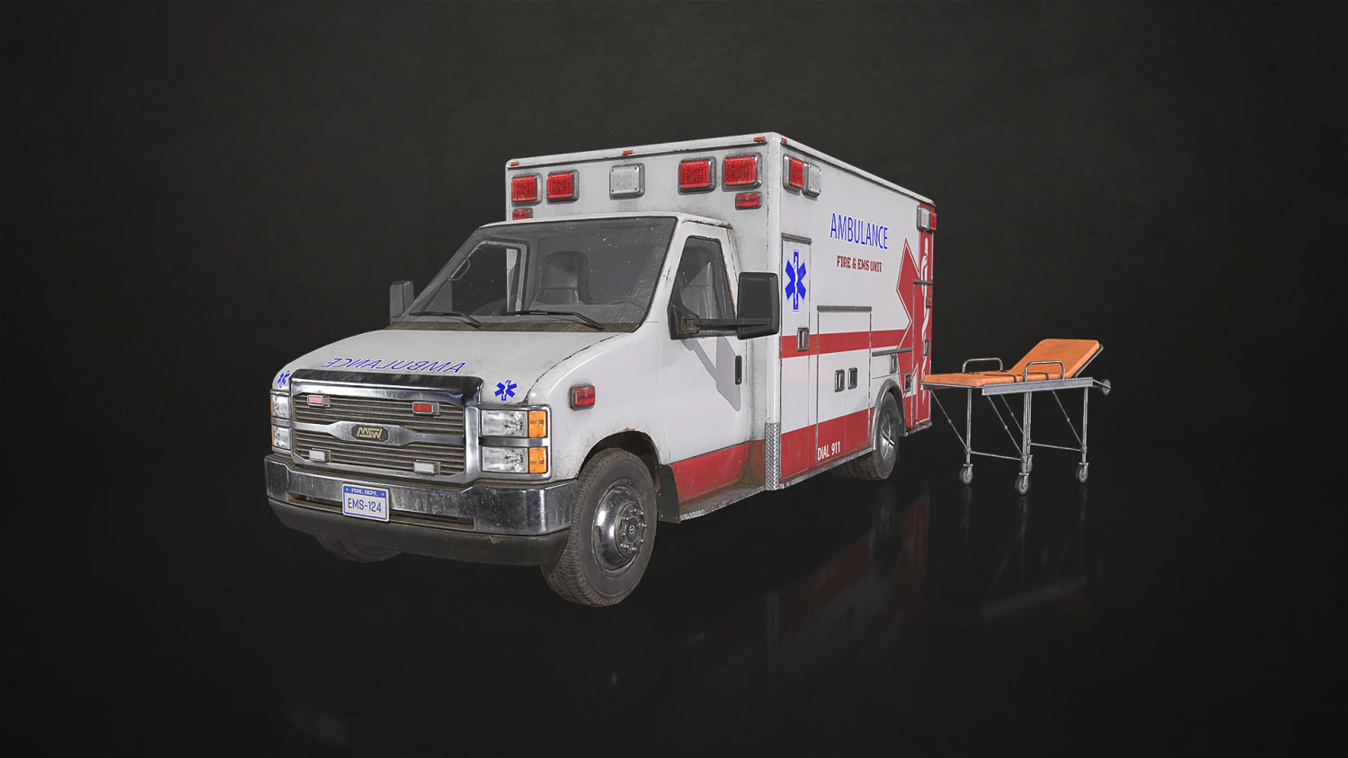 Ambulance Type 3 V3 - Low Poly 3D Model .c4d .max .obj .3ds .fbx .stl .blend 