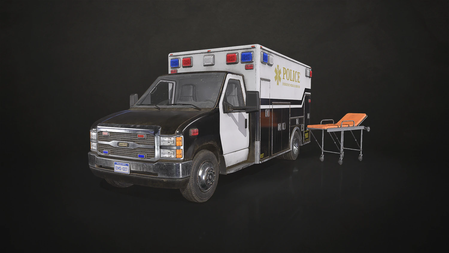 Ambulance Type 3 V5 - Low Poly 3D Model .c4d .max .obj .3ds .fbx .stl .blend