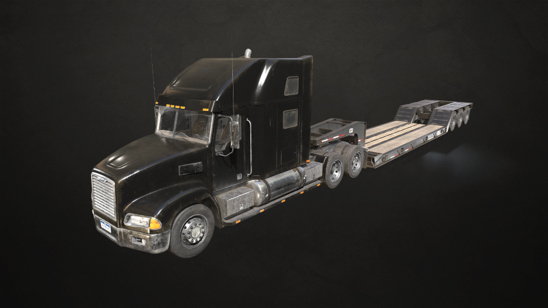 Semi Truck Lowboy Trailer - Low Poly Model 3D .c4d .max .obj .3ds .fbx .stl .blend 