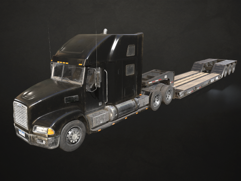 Semi Truck Lowboy Trailer - Low Poly 3D Model