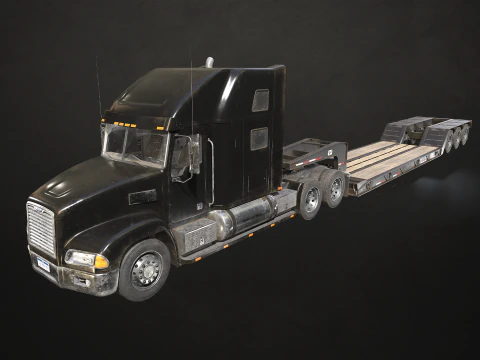 半卡车 Lowboy 拖车 - Low Poly 3D 模型