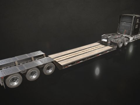 Semi Truck Lowboy Trailer - Low Poly Model 3D
