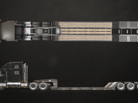 Semi Truck Lowboy Trailer - Low Poly Model 3D