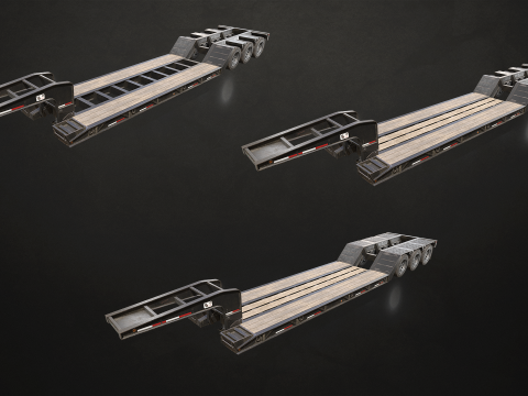 Semi Truck Lowboy Trailer - Low Poly Model 3D
