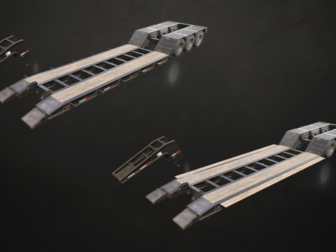 Semi Truck Lowboy Trailer - Low Poly Model 3D