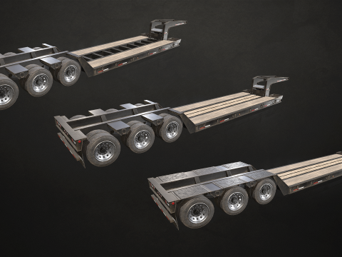 Semi Truck Lowboy Trailer - Low Poly Model 3D