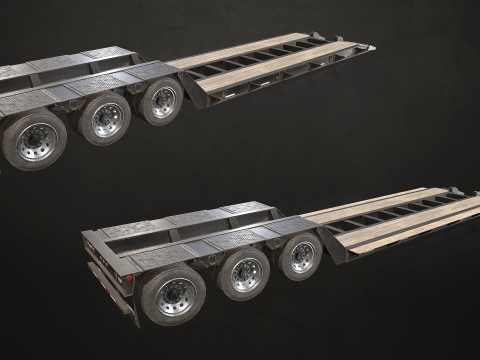 Semi Truck Lowboy Trailer - Low Poly Model 3D