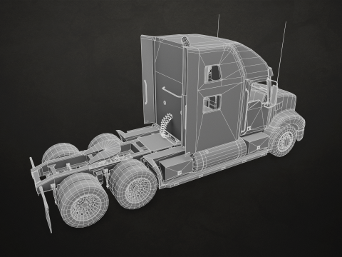 Semi Truck Lowboy Trailer - Low Poly Model 3D