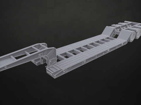 Semi Truck Lowboy Trailer - Low Poly Model 3D