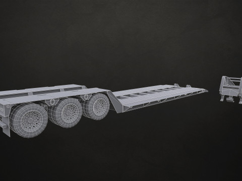 Semi Truck Lowboy Trailer - Low Poly Model 3D