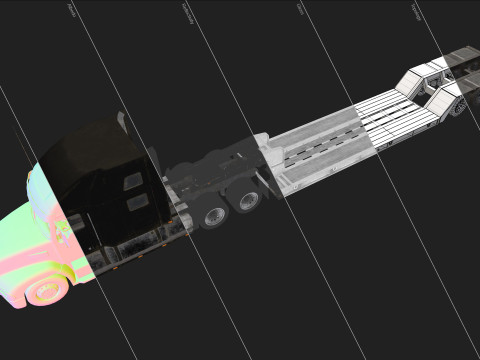 Semi Truck Lowboy Trailer - Low Poly Model 3D