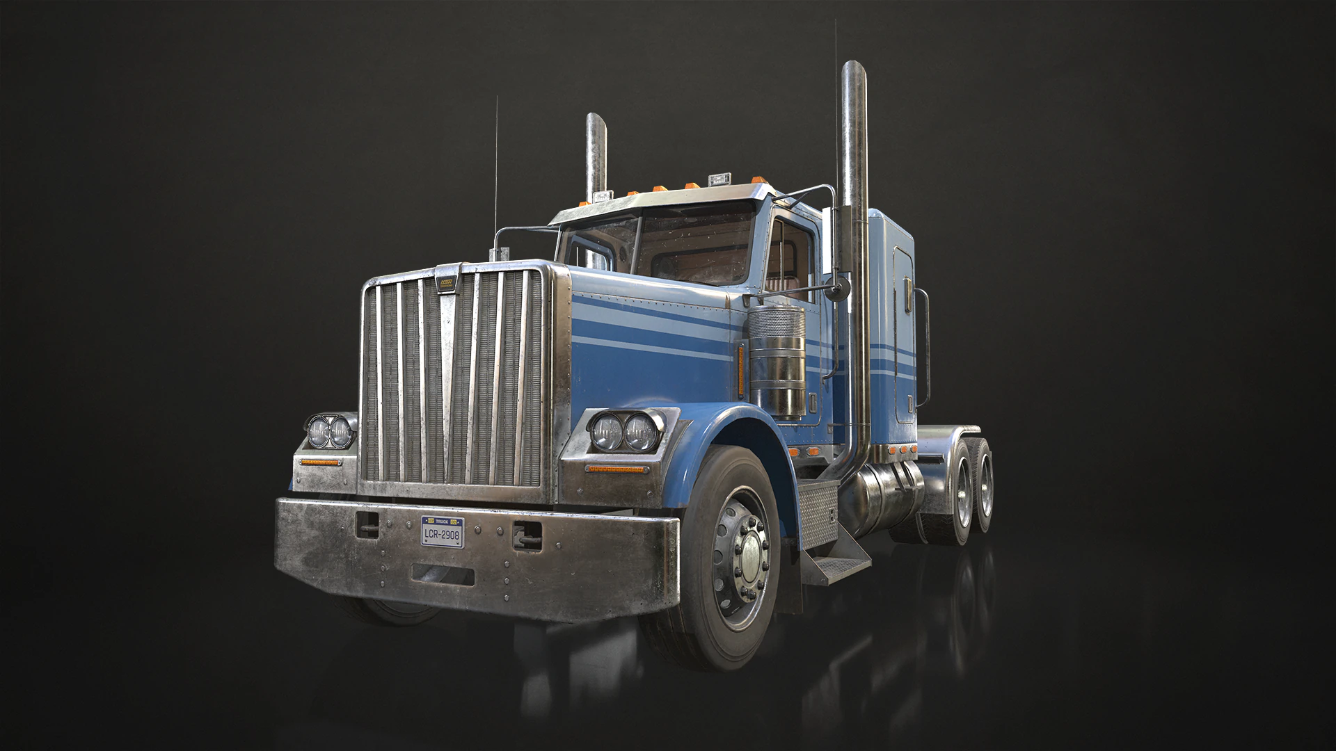 Flat Top Semi Truck - Low Poly 3D Model .c4d .max .obj .3ds .fbx .stl .blend 