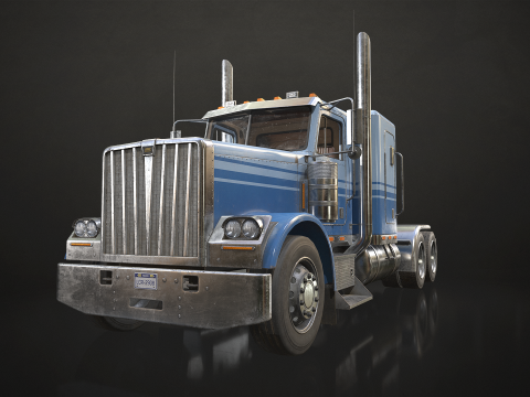 Flat Top Semi Truck - Low Poly 3D Model