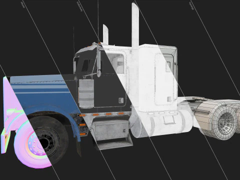 Flat Top Semi Truck - Low Poly 3D Model