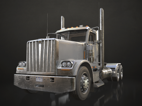 Semi Truck Day Cab - Low Poly 3D Model