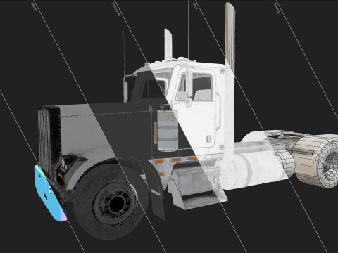 Semi Truck Day Cab - Low Poly 3D Модель