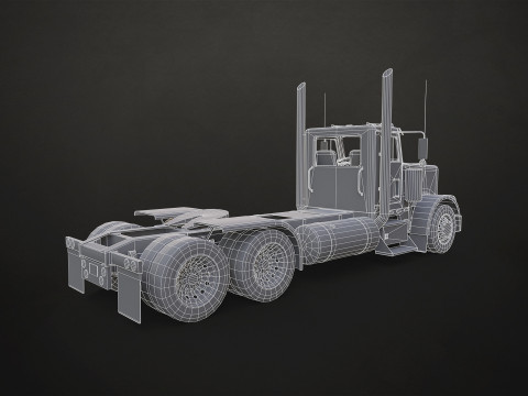 Semi Truck Day Cab - Low Poly 3D Модель
