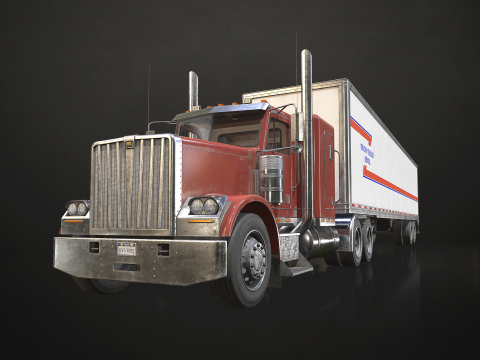 Flat Top Semi Truck Van Trailer - Low Poly 3D Model