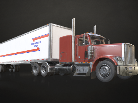 Flat Top Semi Truck Van Trailer - Low Poly Model 3D