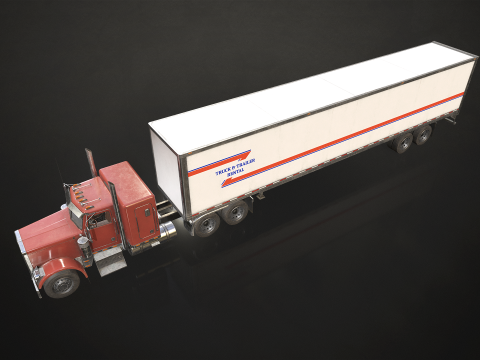 Flat Top Semi Truck Van Trailer - Low Poly Model 3D