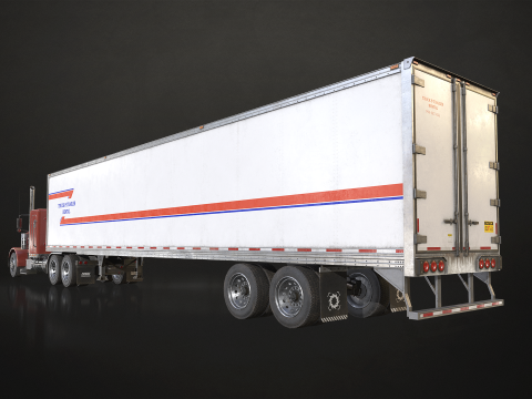 Flat Top Semi Truck Van Trailer - Low Poly Model 3D