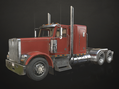 Flat Top Semi Truck Van Trailer - Low Poly Model 3D