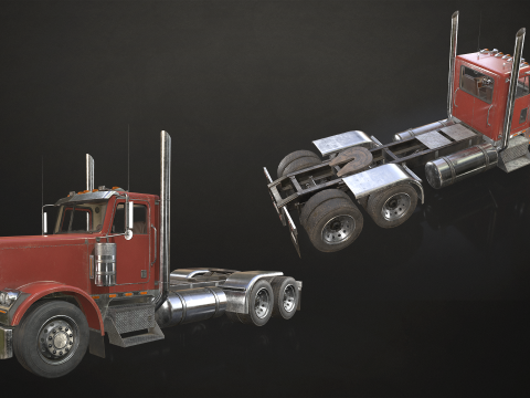 Flat Top Semi Truck Van Trailer - Low Poly Model 3D