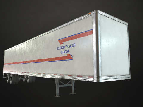 Flat Top Semi Truck Van Trailer - Low Poly Model 3D