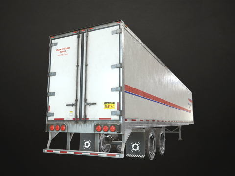 Flat Top Semi Truck Van Trailer - Low Poly Model 3D