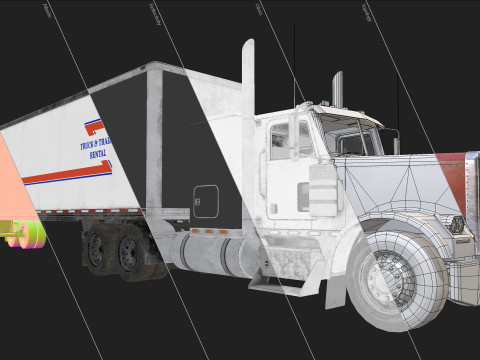 Flat Top Semi Truck Van Trailer - Low Poly Model 3D