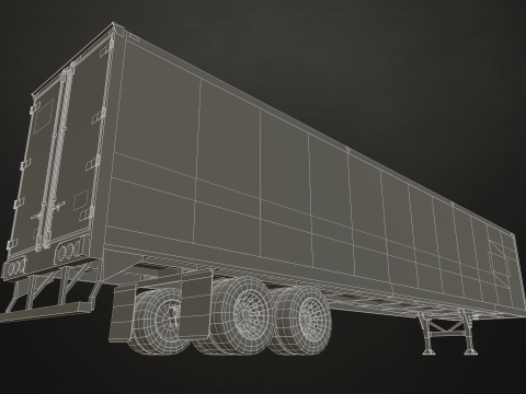 Flat Top Semi Truck Van Trailer - Low Poly Model 3D