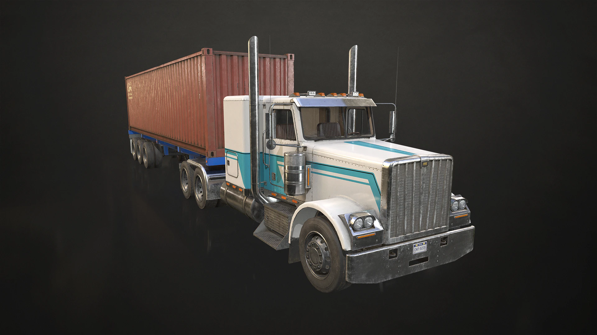 Flat Top Semi Truck Container Trailer - Low Poly 3D Model .c4d .max .obj .3ds .fbx .stl .blend 