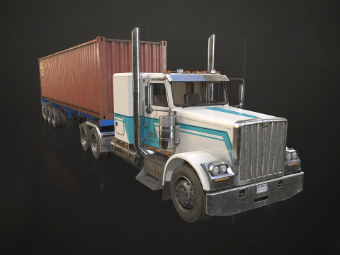 Flat Top Semi Truck Container Trailer - Low Poly 3D Model