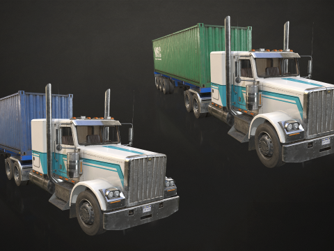Flat Top Semi Truck Container Trailer - Low Poly Modelo 3D