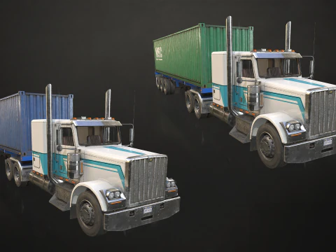 Flat Top Semi Truck Container Trailer - Low Poly 3D Model