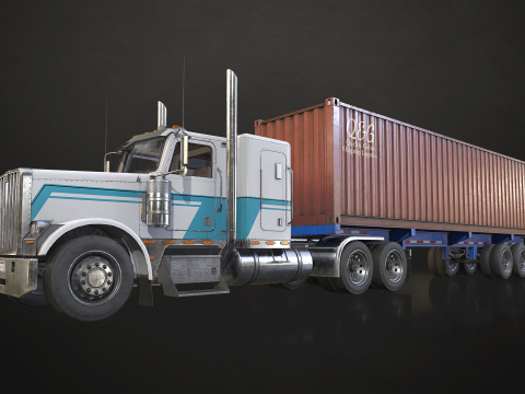 Flat Top Semi Truck Container Trailer - Low Poly Modelo 3D