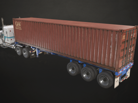 Flat Top Semi Truck Container Trailer - Low Poly Modelo 3D