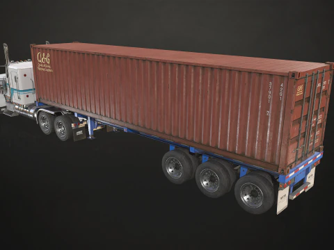 Flat Top Semi Truck Container Trailer - Low Poly 3D Model