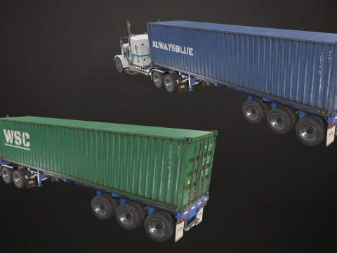 Flat Top Semi Truck Container Trailer - Low Poly Modelo 3D