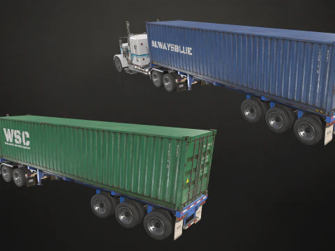 Flat Top Semi Truck Container Trailer - Low Poly 3D Model