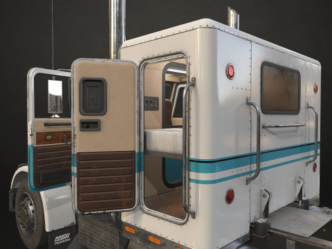 Flat Top Semi Truck Container Trailer - Low Poly Modelo 3D