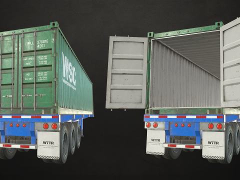 Flat Top Semi Truck Container Trailer - Low Poly Modelo 3D