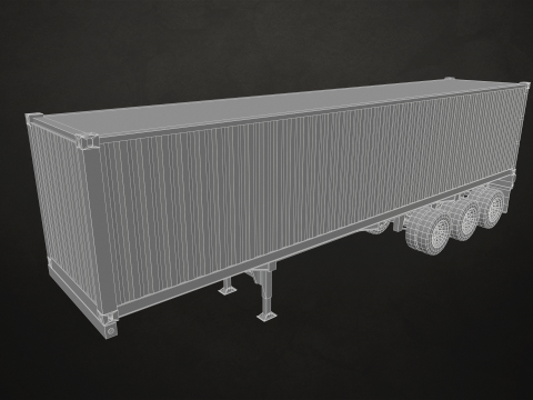 Flat Top Semi Truck Container Trailer - Low Poly Modelo 3D