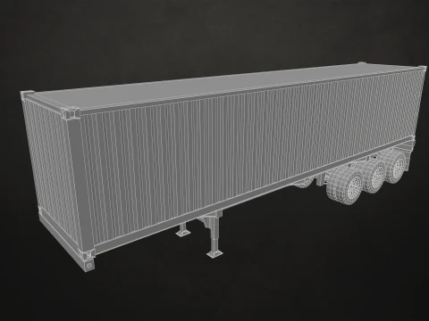 Flat Top Semi Truck Container Trailer - Low Poly 3D Model