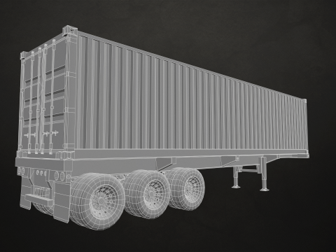 Flat Top Semi Truck Container Trailer - Low Poly Modelo 3D