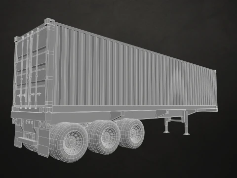 Flat Top Semi Truck Container Trailer - Low Poly 3D Model