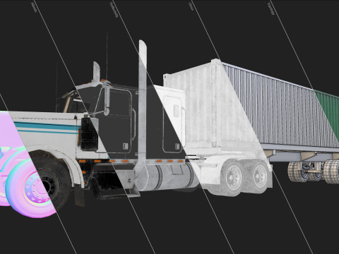 Flat Top Semi Truck Container Trailer - Low Poly Modelo 3D