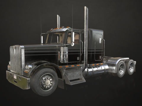 Flat Top Semi Truck Flatbed Trailer - Low Poly 3D Модель